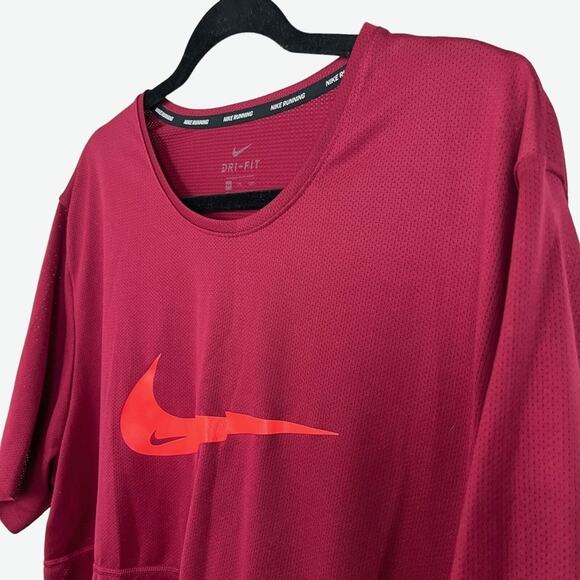 Nike Running Mens Dark Red Swoosh Short Sleeve Logo T Tee Athletic Shirt XXL 2X - Picture 5 of 16